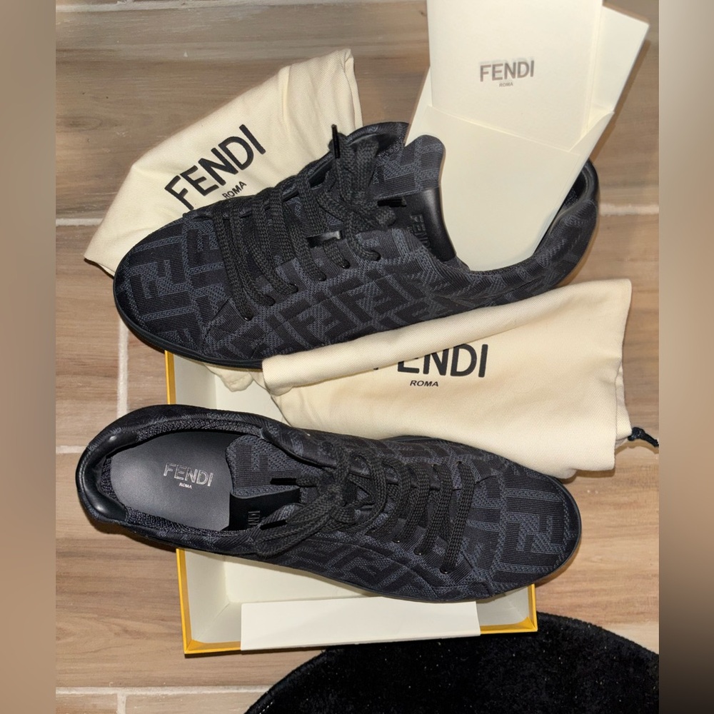 Fendi Black FF Monogram Low-Top Sneakers